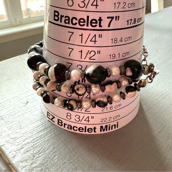 925 Sterling Silver Beaded Ocean Jasper & Pearl Triple Stranded Bracelet - Picture 6 of 7